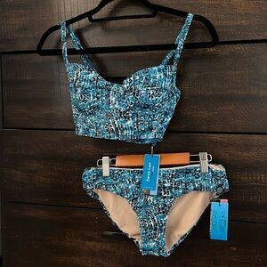 Derek Lam NWT Armadillo Ocean Blue,Black&White 2Piece Bikini SizeXS Top&Bottom